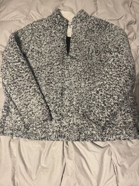 Time and Tru Heathered Gray Sherpa Half-Zip Pullover